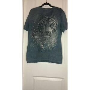 The Mountain White Tiger Graphic T-Shirt Blue Tie Dye Nature Animal Print XL